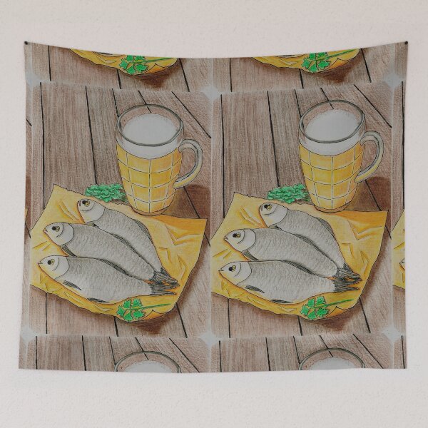 Item preview, Beer and Dried Fish - Traditional Snack Watercolor Illustration designed and sold by Ihor Ivanov.
