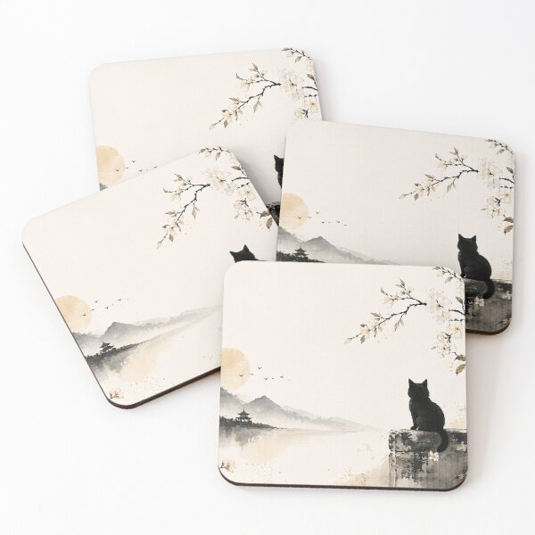 Item preview, Minimalist Cat Landscape Laptop Skin | Aesthetic Japanese Style Cat Art | Elegant Nature Cat Design designed and sold by IconicDesignsXd.