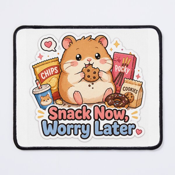 Item preview, Snack Now Worry Later Hamster Sticker – Funny Food Mood designed and sold by InkWanderStudio.