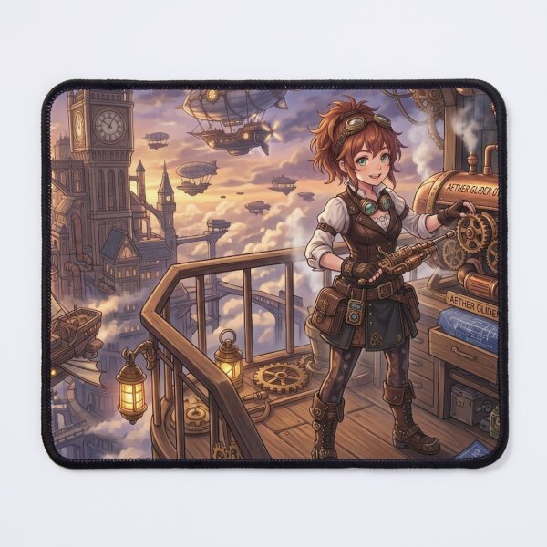 Item preview, Steampunk Mechanic & Her Cat Companion Tinkering designed and sold by Vyxorea.