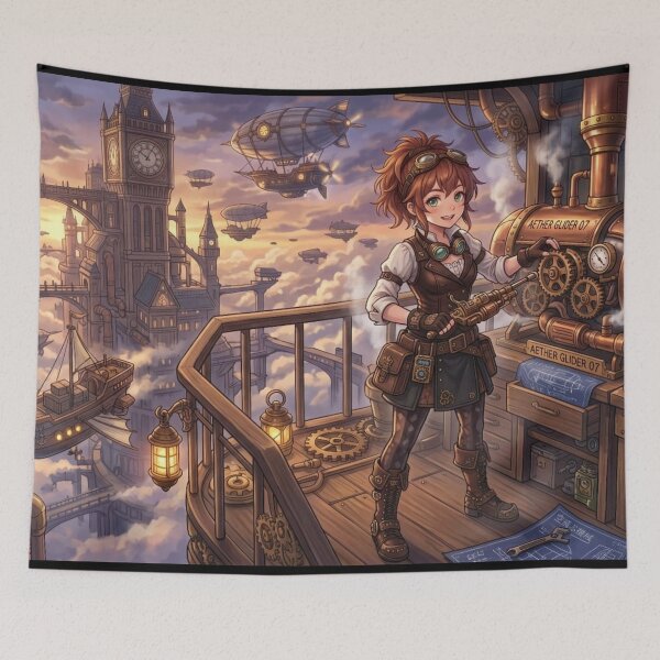 Item preview, Steampunk Mechanic & Her Cat Companion Tinkering designed and sold by Vyxorea.