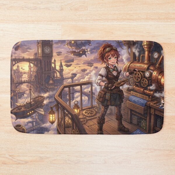Item preview, Steampunk Mechanic & Her Cat Companion Tinkering designed and sold by Vyxorea.
