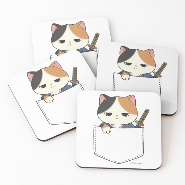 Item preview, Pocket Samurai Cat - Adorable Chibi Calico Cat - Japanese Kawaii Art designed and sold by MikenosukeStudio.