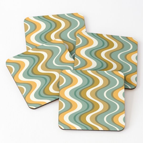 Item preview, Retro mid century waves - teal and mustard tones designed and sold by JMgraphic.