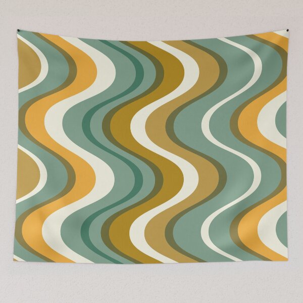 Item preview, Retro mid century waves - teal and mustard tones designed and sold by JMgraphic.