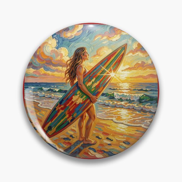 Item preview, Vibrant Sunset Surf Art with Colorful Board, Ocean Waves and Tropical Beach Energy designed and sold by FotoworldEdel.
