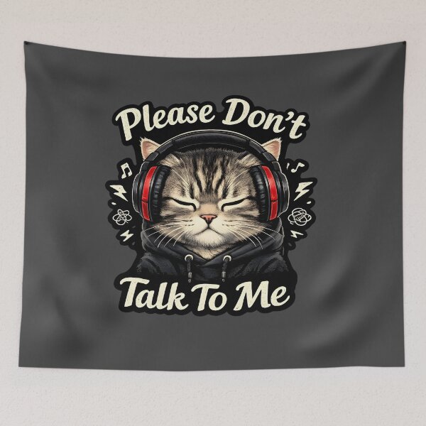 Item preview, Please Don’t Talk To Me – Cute Introvert Cat with Headphones designed and sold by blankTeeShirt.