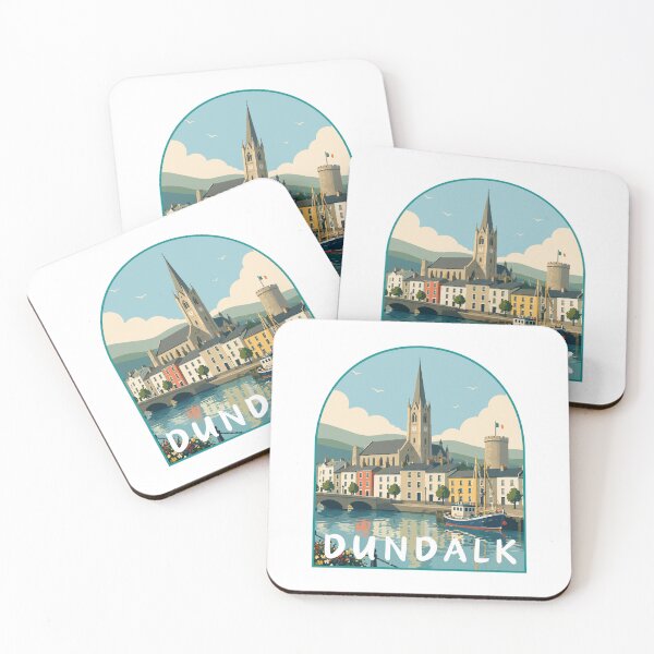 Item preview, Dundalk in Ireland, Retro Art Travel Landscape Badge designed and sold by MaateoDesign.