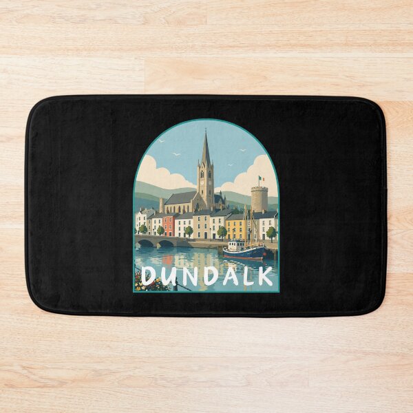 Item preview, Dundalk in Ireland, Retro Art Travel Landscape Badge designed and sold by MaateoDesign.