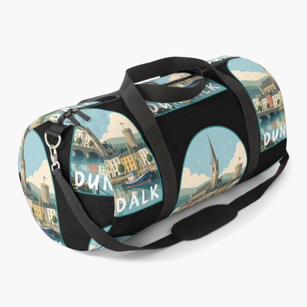 Item preview, Dundalk in Ireland, Retro Art Travel Landscape Badge designed and sold by MaateoDesign.