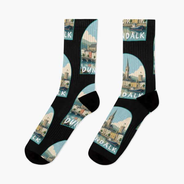 Item preview, Dundalk in Ireland, Retro Art Travel Landscape Badge designed and sold by MaateoDesign.