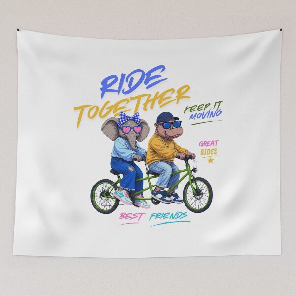 Item preview, Ride Together – Elephant & Hippo Tandem Bike Streetwear Graphic designed and sold by Aimetoi.