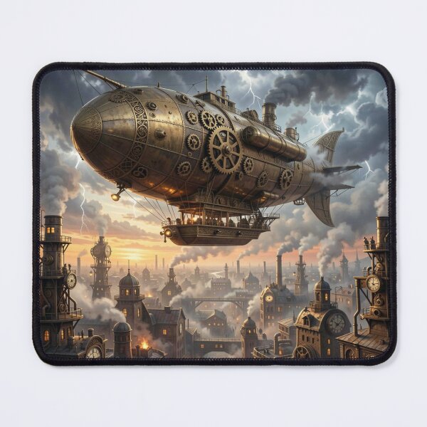 Item preview, Majestic steampunk airships above a golden city in the evening light designed and sold by FotoworldEdel.