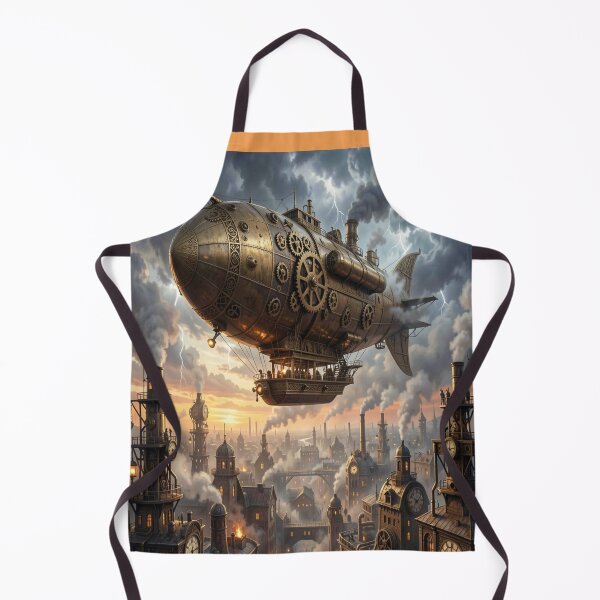 Item preview, Majestic steampunk airships above a golden city in the evening light designed and sold by FotoworldEdel.