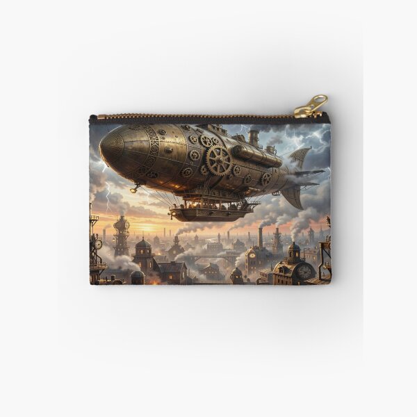 Item preview, Majestic steampunk airships above a golden city in the evening light designed and sold by FotoworldEdel.