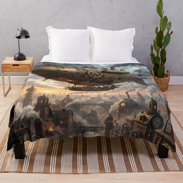 Item preview, Majestic steampunk airships above a golden city in the evening light designed and sold by FotoworldEdel.