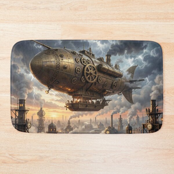 Item preview, Majestic steampunk airships above a golden city in the evening light designed and sold by FotoworldEdel.
