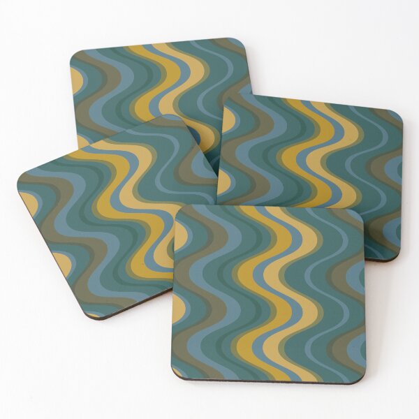 Item preview, Retro mid century waves - dark teal and mustard tones designed and sold by JMgraphic.