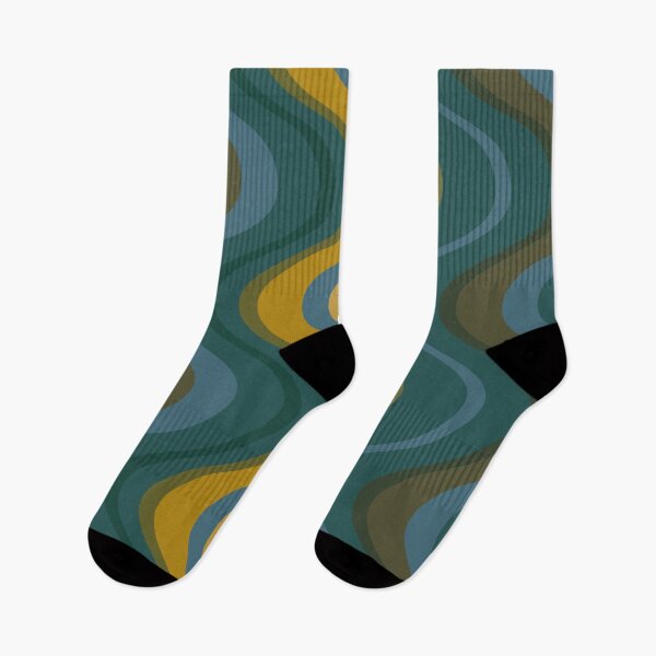 Item preview, Retro mid century waves - dark teal and mustard tones designed and sold by JMgraphic.