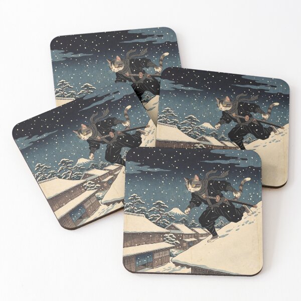 Item preview, Ninja Cat on a Snowy Rooftop — Ninneko Setsuyakou no Zu | Japanese Ukiyo-e Cat Art designed and sold by Ukiyo Neko Hyakkei - Cats of the Floating World-.