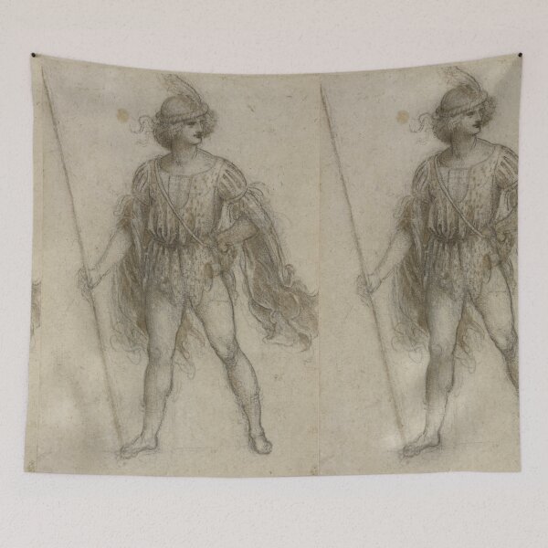 Item preview, A Masquerader As a Lansquenet by Leonardo da Vinci: Renaissance figure study poster designed and sold by artofuniverse.