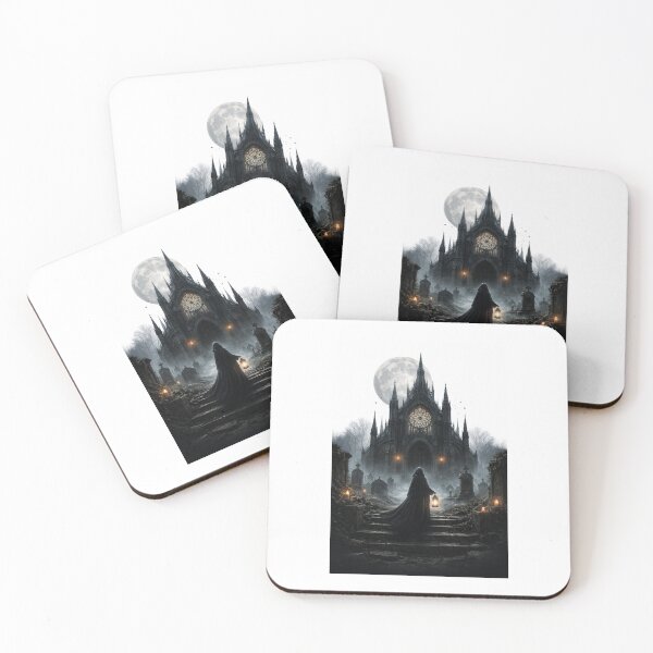 Item preview, Dark Cathedral, female image with lantern, graveyard scene designed and sold by MidnightRelic.