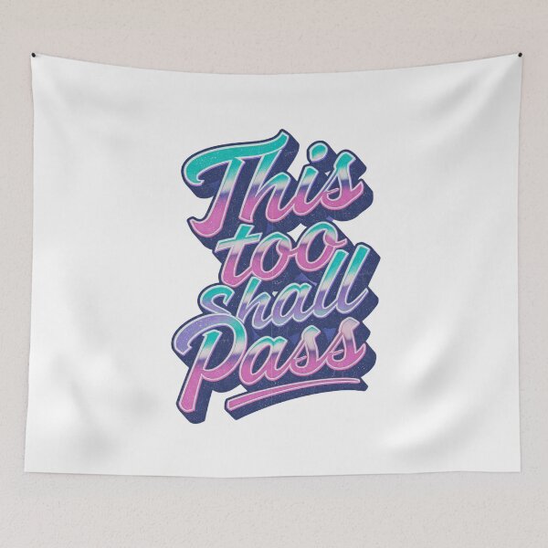 Item preview, This Too Shall Pass 80s Retro Neon Chrome Typography Poster With Pastel Gradient and Distressed Texture designed and sold by Thaweesap789.