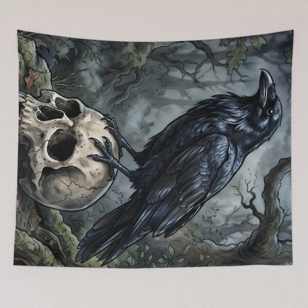 Item preview, Raven Corvus Corax Gothic Skull Moon Night designed and sold by RubisLeaf.