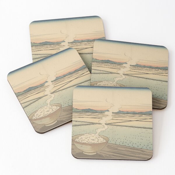 Item preview, Rice Bowl & Paddy at Dawn — Ukiyo-e Japanese Art designed and sold by Ukiyo Creatures.