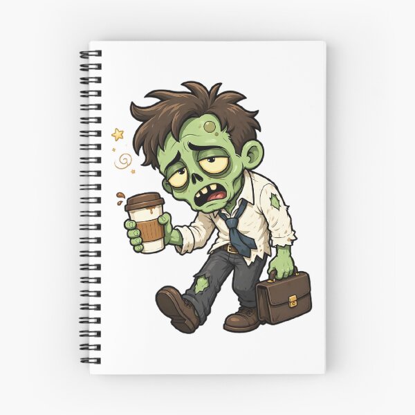 Item preview, Tired Zombie Office Worker With Coffee Funny Cartoon Sticker designed and sold by Kalsaver.