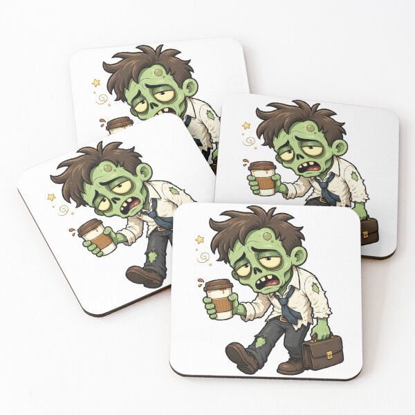 Item preview, Tired Zombie Office Worker With Coffee Funny Cartoon Sticker designed and sold by Kalsaver.