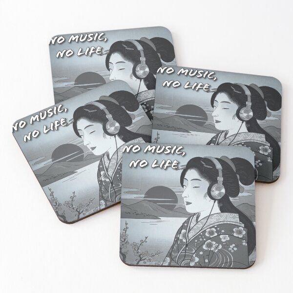 Item preview, Japanese traditional drawing x Street culture - Ukiyoe x Music "No Music, No Life" (black and white) designed and sold by Studio-MiMi.