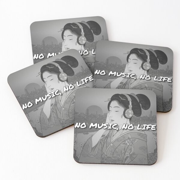 Item preview, Japanese traditional drawing x Street culture - Ukiyoe x Music "No Music, No Life" (black and white) designed and sold by Studio-MiMi.