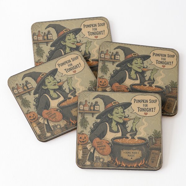 Item preview, Vintage Witch Cooking Pumpkin Soup Halloween Poster designed and sold by Kalsaver.