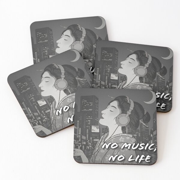 Item preview, Japanese traditional drawing x Street culture - Ukiyoe x Music "No Music, No Life" (black and white) designed and sold by Studio-MiMi.