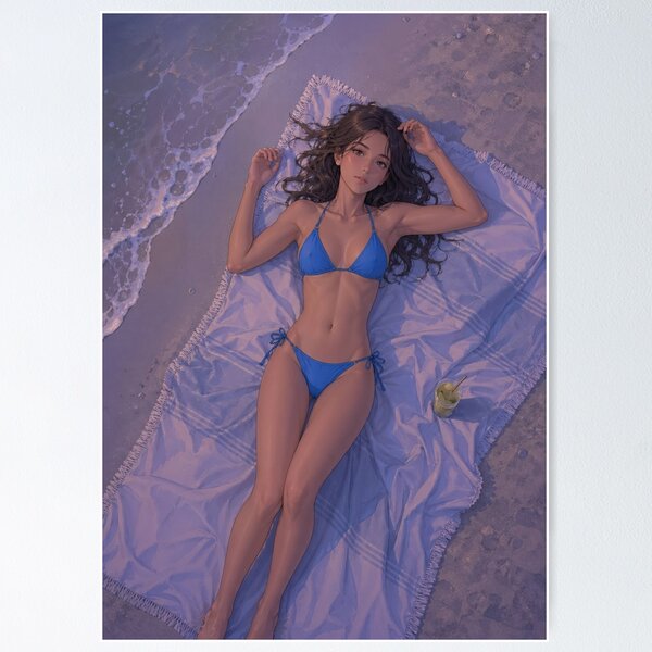 Item preview, Evening Blue Whisper – Calm Beach Sunset Poster designed and sold by SEIMEI2025.