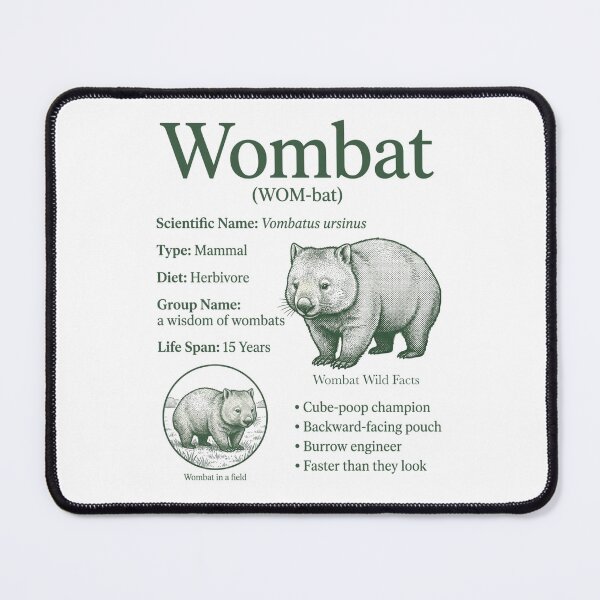 Item preview, Vintage Wombat Animal Facts Retro Wildlife Biology Australian Marsupial designed and sold by FreshVibe Prints.
