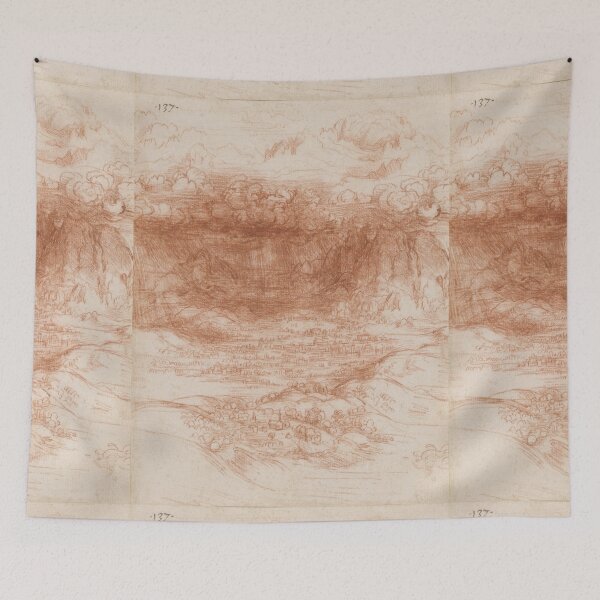Item preview, A Storm Over a Valley by Leonardo da Vinci: Sanguine Landscape Study Poster designed and sold by artofuniverse.