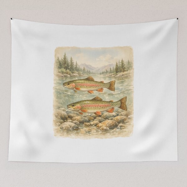 Item preview, Vintage Trout 90s Fishing, Mountain River Landscape, Retro Fisherman Outdoor Graphic, Fisherman Gift designed and sold by faridman.
