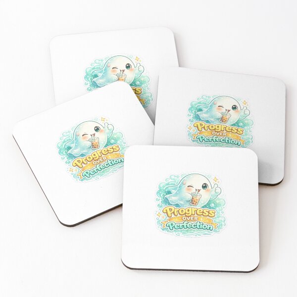 Item preview, Winky Ghost Motivational Sticker – “Progress Over Perfection” designed and sold by SparkVault.