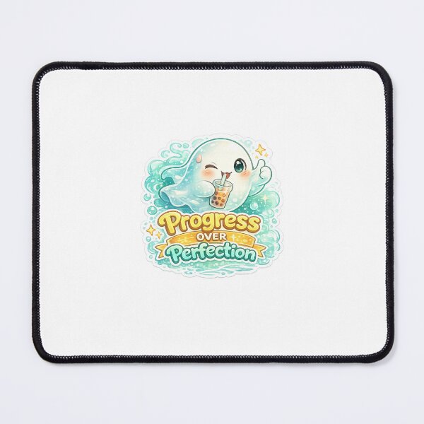 Item preview, Winky Ghost Motivational Sticker – “Progress Over Perfection” designed and sold by SparkVault.