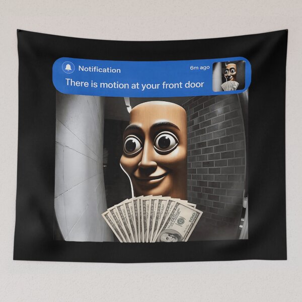 Item preview, Creepy Doorbell Camera Motion Alert Surreal Tall Figure With Money Meme designed and sold by MariCanal.