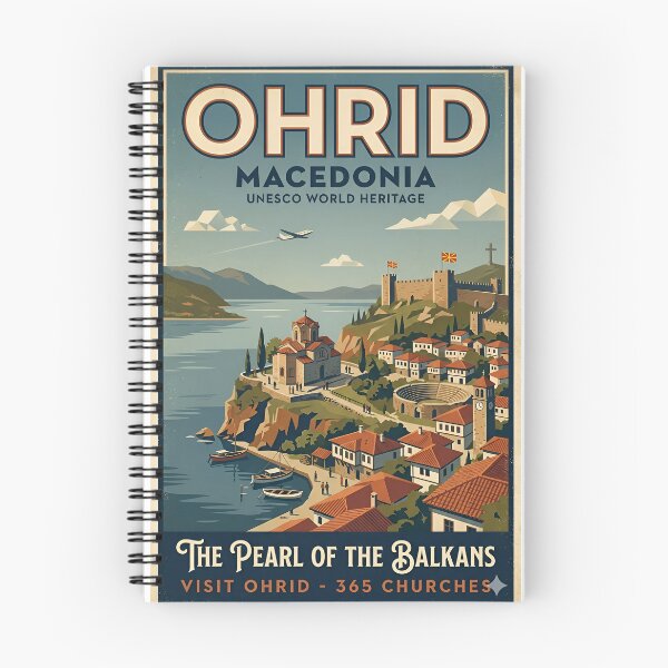Item preview, Ohrid Macedonia Retro Travel Poster designed and sold by FlatlineArtCo.