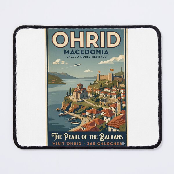 Item preview, Ohrid Macedonia Retro Travel Poster designed and sold by FlatlineArtCo.