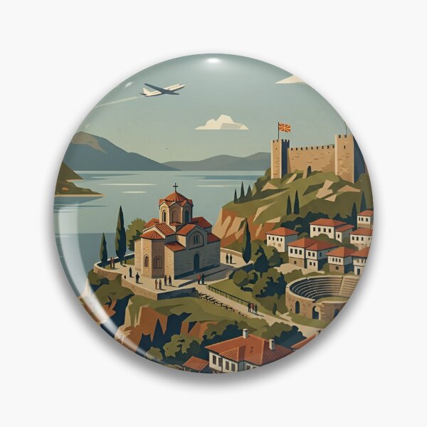 Item preview, Ohrid Macedonia Retro Travel Poster designed and sold by FlatlineArtCo.