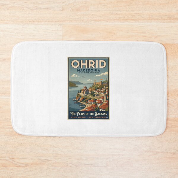 Item preview, Ohrid Macedonia Retro Travel Poster designed and sold by FlatlineArtCo.