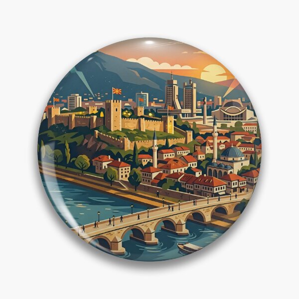 Item preview, Skopje Macedonia Retro Travel Poster designed and sold by FlatlineArtCo.