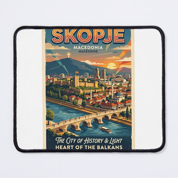 Item preview, Skopje Macedonia Retro Travel Poster designed and sold by FlatlineArtCo.
