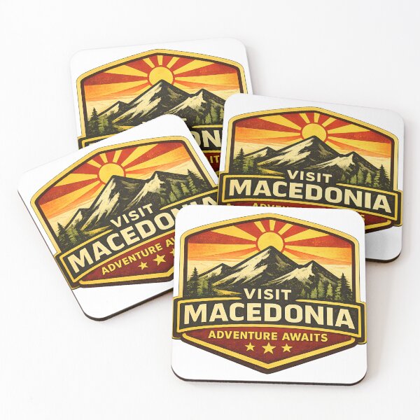 Item preview, Macedonia Mountains Retro Travel Emblem designed and sold by FlatlineArtCo.
