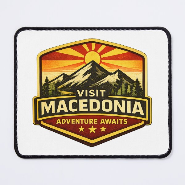 Item preview, Macedonia Mountains Retro Travel Emblem designed and sold by FlatlineArtCo.